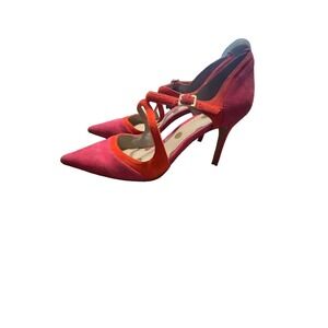 Boden Leather Suede Orange Pink Pointed Criss Cross Heels 7.5